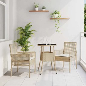 vidaXL Σέτ φαγητού για κήπο 3 pcs Μπεζ συνθετικό ρατάν