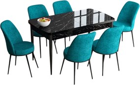 Extendable Dining Table &amp; Chairs Set (7 Pieces) Han - Black Marble, Turquoise Black Marble
Turquoise
