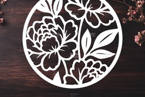 Σετ των 2 Intra απο ξύλο plywood 3mm-4mm πάχος – Χαρτί κομμένο στρογγυλό σημάδι παιώνιας λουλουδιών Δίασταση  20x20 cm INTRAFABR-122603657