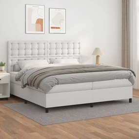 vidaXL Κρεβάτι Boxspring με Στρώμα Λευκό 200x200 εκ. Συνθετικό Δέρμα