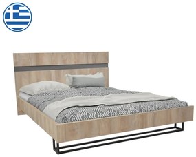Κρεβάτι διπλό Elencia pakoworld σε oak με γκρι απόχρωση 160x200εκ