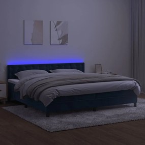 vidaXL Κρεβάτι Boxspring με Στρώμα & LED Σκ. Μπλε 200x200εκ. Βελούδινο