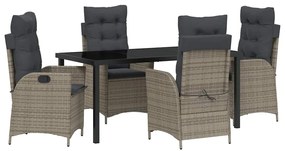vidaXL Σέτ φαγητού για κήπο με μαξιλάρι 5 pcs Γκρι συνθετικό ρατάν