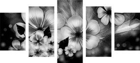 Λουλούδια φαντασίας 5 τμημάτων εικόνας σε ασπρόμαυρο - 100x50