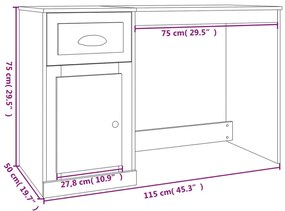 Γραφείο με Συρτάρι Καπνιστή Δρυς 115x50x75 εκ. Επεξεργ. Ξύλο - Καφέ