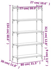 Βιβλιοθήκη 5 Επιπέδων Γκρι Sonoma 80x30x154 εκ. Επεξεργ. Ξύλο - Γκρι