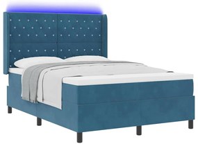 vidaXL Κρεβάτι Box Spring LED με Στρώμα Μπλε 140 x 190 cm Βελούδο