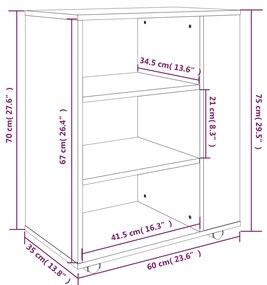 Ντουλάπι Με Ροδάκια Καπνιστή Δρυς 60 x 35 x 75 εκ. Επεξ. Ξύλο - Καφέ