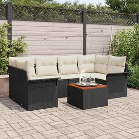 vidaXL Σετ Καναπέ Κήπου με μαξιλάρι 7 pcs Μαύρο, Κρέμα 55 x 55 x 37 εκ