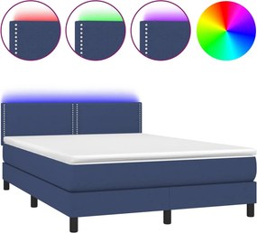 vidaXL Κρεβάτι Boxspring με Στρώμα &amp; LED Μπλε 140x190 εκ. Υφασμάτινο