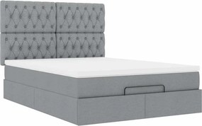 vidaXL Οθωμανικό κρεβάτι με στρώμα &amp; LEDs Ανοιχτό γκρι ύφασμα