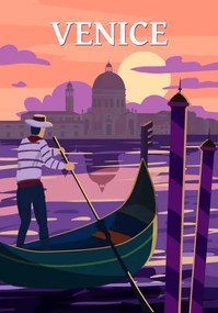 Εικονογράφηση Venice Italia Poster retro style. Sunset, VectorUp