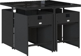 vidaXL Σετ Τραπεζαρίας Κήπου 5 Τεμαχίων Μαύρο Συνθ. Ρατάν με Μαξιλάρια