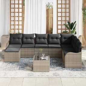 vidaXL Σετ Καναπέ Κήπου με μαξιλάρι 9 pcs Ανοιχτό γκρι Πολυ ράταν