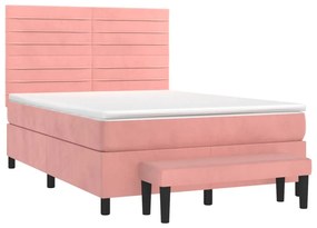 Κρεβάτι Boxspring με Στρώμα Ροζ 140x200 εκ. Βελούδινο - Ροζ