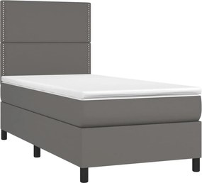 vidaXL Κρεβάτι Boxspring με Στρώμα Γκρι 100x200εκ. από Συνθετικό Δέρμα