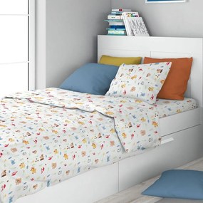 Σεντόνια Παιδικά (Σετ 3τμχ) Forest Animals 070 White-Sky Blue DimCol Μονό 160x240cm 100% Βαμβακερή Φανέλα