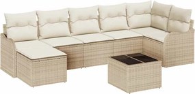 vidaXL Σετ Καναπέ Κήπου με μαξιλάρι 8 pcs Μπεζ και λευκό Πολυ ράταν