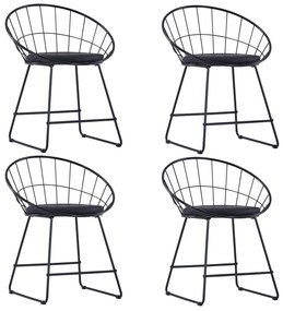 Καρέκλες Τραπεζαρίας 4 τεμ. Μαύρες Ατσάλι/Καθίσματα Δερματίνης - Μαύρο