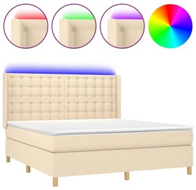 vidaXL Κρεβάτι Boxspring με Στρώμα &amp; LED Κρεμ 180x200 εκ. Υφασμάτινο