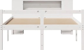vidaXL Κρεβάτι Βιβλιοθήκη Χωρίς Στρώμα Λευκό 135x190 εκ Μασίφ Πεύκο