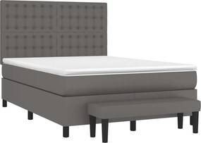 vidaXL Κρεβάτι Boxspring με Στρώμα Γκρι 140x200εκ. από Συνθετικό Δέρμα