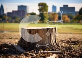 Intra Συλλεκτικό Ξύλινο Παζλ Plywood  4mm - Πρόβλημα δέντρου στη φύση με μακρινό αστικό τοπίο Σε Ξύλινο Κουτί - Διαστάσεις: 10x10 cm – 25 κομμάτια