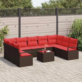 vidaXL Σετ Καναπέ με μαξιλάρι 10 pcs Καφέ συνθετικό ρατάν
