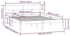 Σκελετός Κρεβατιού Χωρίς Στρώμα 140x200 εκ Μασίφ Ξύλο - Καφέ