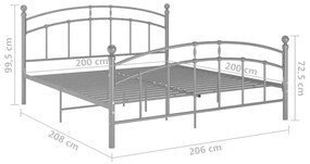 Πλαίσιο Κρεβατιού Γκρι 200 x 200 εκ. Μεταλλικό - Γκρι