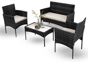 Σαλόνι κήπου Calma σετ 4τμχ rattan μαύρο-ύφασμα γκρι 100-03746