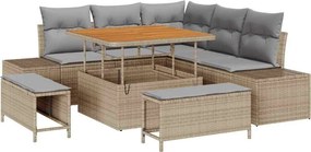 vidaXL Σετ Καναπέ Κήπου με μαξιλάρι 8 pcs Μπεζ Πολυ ράταν