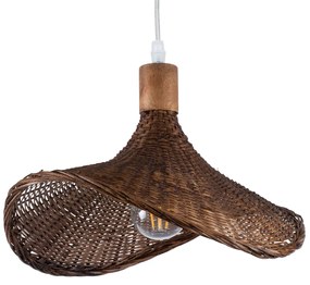 01716 GloboStar® CUBA 01716 Boho Κρεμαστό Φωτιστικό Ανάρτηση Μονόφωτο 1 x E27 IP20 Καφέ Ξύλο - Μ33 x Π33 x Υ25cm