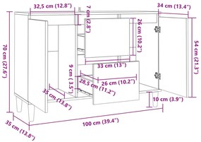 vidaXL Μπουφές Λευκός 101 x 35 x 70 εκ. από Επεξεργασμένο Ξύλο