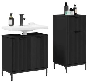vidaXL Σετ Επίπλων Μπάνιου με συρτάρι 2 pcs Μαύρο 39.5 x 36 x 88 εκ