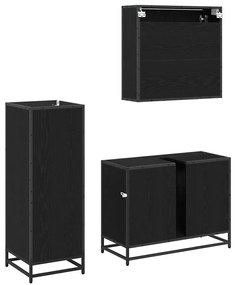 vidaXL Σετ Επίπλων Μπάνιου με ράφι 3 pcs Μαύρη Οξυά Επεξεργασμένο ξύλο