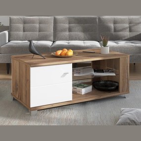 Τραπεζάκι Σαλονιού Burgundy  Λευκό - Flagstaff Oak - Λευκό Γυαλιστερό 118x60x48,5 εκ. 118x60x48.5 εκ.