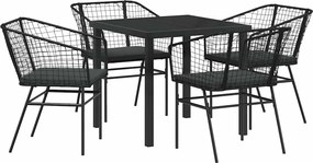 vidaXL Σέτ φαγητού για κήπο 5 pcs Μαύρο συνθετικό ρατάν
