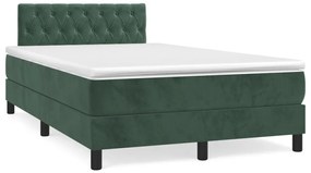 vidaXL Κρεβάτι Boxspring με Στρώμα Σκούρο Πράσινο 120x190εκ. Βελούδινο