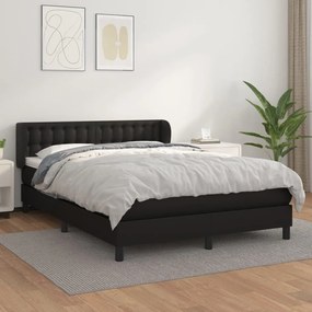 Κρεβάτι Boxspring με Στρώμα Μαύρο 140x190εκ.από Συνθετικό Δέρμα - Μαύρο