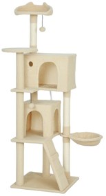 Δέντρο για γάτες 160 εκ. Πύργος για γάτες με αιώρα, σκάλα, σπηλιά, 2 μπάλες από βελούδο, στύλοι από σιζάλ, 48 x 48 x 160 εκ., Μπεζ
