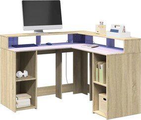 vidaXL Γραφείο με LED Sonoma δρυς 130x130x91 εκ. Επεξεργ. Ξύλο