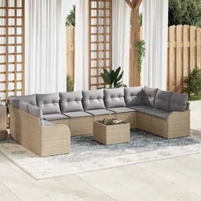 vidaXL Σετ Καναπέ Κήπου με μαξιλάρι 11 pcs Μπεζ Πολυ ράταν