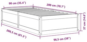 Σκελετός Κρεβατιού Χωρίς Στρώμα 90x200 εκ Μασίφ Ξύλο Πεύκου - Καφέ