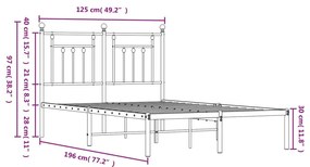 Πλαίσιο Κρεβατιού με Κεφαλάρι Μαύρο 120 x 190 εκ. Μεταλλικό - Μαύρο