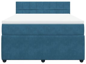 vidaXL Κρεβάτι Boxspring με Στρώμα Μπλε 140x200 εκ. Βελούδινο