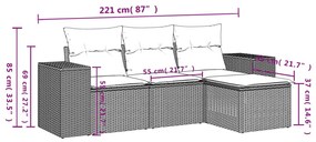 vidaXL Σαλόνι Κήπου Σετ 4 Τεμαχίων Γκρι Συνθετικό Ρατάν με Μαξιλάρια