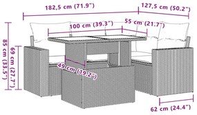 Σετ Καναπέ Κήπου 5 τεμ. Μπεζ Συνθετικό Ρατάν με Μαξιλάρι - Μπεζ