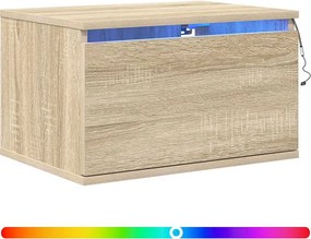 vidaXL Κομοδίνα Επιτοίχια με Φώτα LED 2 τεμ. Sonoma Δρυς