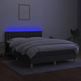 ΚΡΕΒΑΤΙ BOXSPRING ΜΕ ΣΤΡΩΜΑ &amp; LED ΣΚ.ΓΚΡΙ 140X200 ΕΚ ΥΦΑΣΜΑΤΙΝΟ 3134038